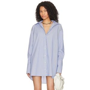 Camila Coelho x Revolve “Hallie” Shirt Dress Light Blue Striped Dress